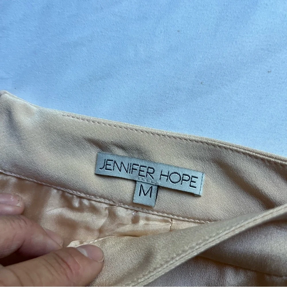 JENNIFER HOPE cream peach nude silk high rise slit shorts - Picture 4 of 5